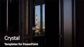  Presentation with croissant factory - Audience pleasing PPT theme consisting of yellow brick road - city outdoor factory chimneys backdrop and a  colored foreground