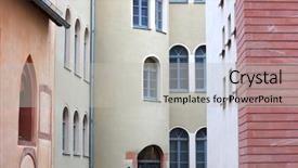  Presentation with sustainable homes - Slide set featuring yellow brick road - colorful apartment homes close background and a light gray colored foreground