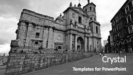  Presentation with london buildings and streets view - Slides having yellow brick road - streets of valladolid spain background and a dark gray colored foreground