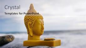  Presentation with sky blue and golden yellow - Cool new slides with yellow-buddha-statue-near backdrop and a lemonade colored foreground