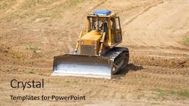  Presentation with bulldozer - Beautiful theme featuring yellow bulldozer with caterpillar moving backdrop and a coral colored foreground