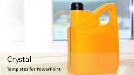  Presentation with engine - Theme featuring yellow canister for engine oil background and a yellow colored foreground