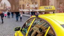  Presentation with prague - PPT layouts consisting of yellow car with taxi sign background and a coral colored foreground