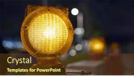  Presentation with caution - Presentation featuring yellow-caution-light-at-street background and a tawny brown colored foreground