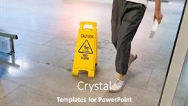  Presentation with caution - Beautiful slide set featuring yellow caution wet floor sign on wet floor backdrop and a coral colored foreground