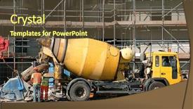  Presentation with mixer truck - Amazing PPT theme having yellow cement mixer truck backdrop and a tawny brown colored foreground