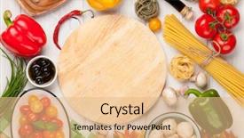  Presentation with italian food - Beautiful presentation design featuring yellow cheese - italian food cooking ingredients pasta backdrop and a coral colored foreground