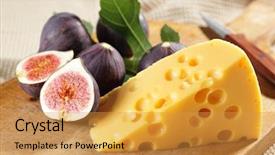  Presentation with cutting board - Audience pleasing theme consisting of yellow cheese and fresh figs backdrop and a gold colored foreground