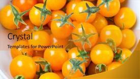  Presentation with white and yellow - Cool new slide set with yellow cherry tomato on white dish backdrop and a gold colored foreground