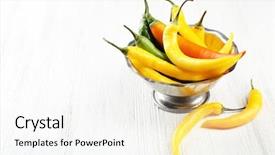  Presentation with yellow beige light brown travertine - PPT theme featuring yellow chili peppers in bowl background and a  colored foreground