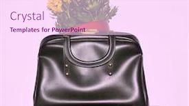  Presentation with leather bag - Cool new presentation design with yellow chrysanthemum flowers in a vintage leather bag on a black table with a retro snapshot effect backdrop and a pink colored foreground
