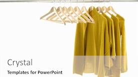  Presentation with yellow wood - PPT layouts featuring yellow colors clothes and wood coat hanger on hangers at the show background and a white colored foreground