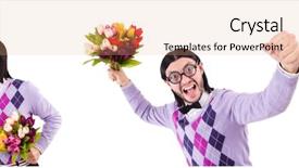  Presentation with tulips - Presentation design with yellow comic - man holding tulips isolated background and a coral colored foreground