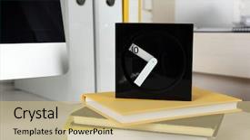  Presentation with pink home office - Colorful slide set enhanced with yellow computer folder - clock notebook on office backdrop and a coral colored foreground