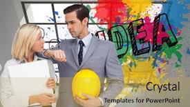  Presentation with microwave imaging image of modern - Beautiful theme featuring yellow computer folder - composite image of architects backdrop and a yellow colored foreground