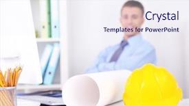  Presentation with architect - Beautiful slides featuring yellow computer folder - confident young architect at office backdrop and a sky blue colored foreground