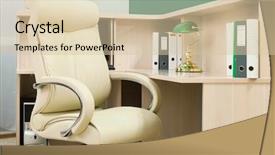  Presentation with leather - Slide set consisting of yellow computer folder - white leather armchair background and a  colored foreground