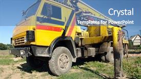  Presentation with concrete construction - Presentation design having yellow concrete mix pump truck background and a teal colored foreground