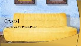  Presentation with yellow wood - Beautiful slide deck featuring yellow couch against grunge blue painted wall and brown wood floor digital illustration from my images and designs backdrop and a yellow colored foreground