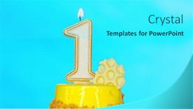 Presentation with first birthday - Beautiful presentation design featuring yellow-cupcake-with-one-candle backdrop and a cyan colored foreground