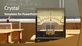  Presentation with school desk - Slide set featuring yellow desk in empty physics background and a gray colored foreground