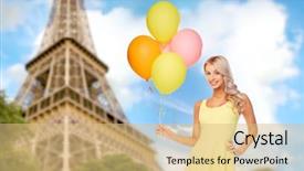  Presentation with helium - Beautiful presentation theme featuring yellow dress with helium air backdrop and a coral colored foreground