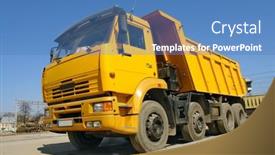  Presentation with dump truck - Slide set having yellow-dump-truck-parked-against background and a teal colored foreground