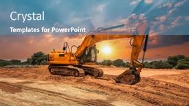  Presentation with construction site construction - Presentation theme consisting of yellow-excavator-on-the-construction background and a teal colored foreground