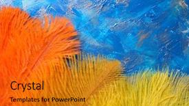  Presentation with blue and yellow - Presentation design having yellow feathers on a blue background and a gold colored foreground