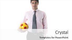  Presentation with football field or soccer field - Beautiful presentation theme featuring yellow fever - businessman playing soccer football isolated backdrop and a white colored foreground