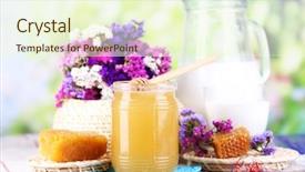  Presentation with honey - Cool new slide deck with yellow fever - honey and milk on wooden backdrop and a cream colored foreground