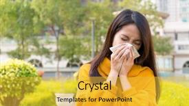  Presentation with sneezing - Slide set having yellow fever - woman sneezing at outdoor background and a yellow colored foreground