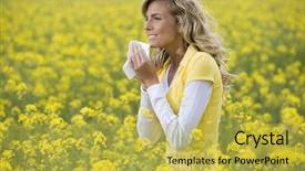  Presentation with sneezing - Cool new PPT theme with yellow fever - young woman sneezing backdrop and a yellow colored foreground