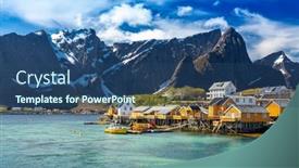  Presentation with hut - Slides enhanced with yellow-fishing-hut-rorbu background and a ocean colored foreground