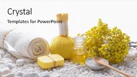  Presentation with iris flower yellow - PPT theme consisting of yellow flower and spa ball background and a white colored foreground