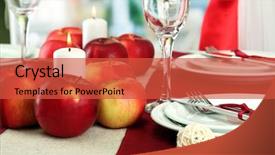  Presentation with table setting - Slide set featuring yellow flower festival - beautiful holiday table setting background and a red colored foreground