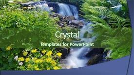 Presentation with mountain stream - Theme with yellow flowers and green plants background and a tawny brown colored foreground