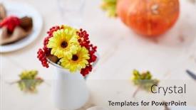  Presentation with flowers vase - Presentation theme consisting of yellow-flowers-and-ripe-ashberries background and a soft green colored foreground