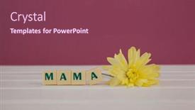  Presentation with mama - Colorful slides enhanced with yellow flowers next to blocks displaying mama message on wooden surface backdrop and a violet colored foreground