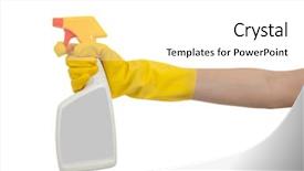  Presentation with spray - Beautiful presentation theme featuring yellow gloved hand with white and yellow spray bottle with copy space backdrop and a white colored foreground