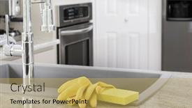  Presentation with housekeeping - Amazing slide deck having yellow-gloves-and-sponge backdrop and a yellow colored foreground