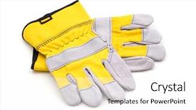  Presentation with safety - Presentation theme having yellow gloves on white background background and a white colored foreground
