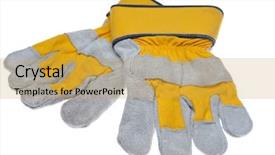  Presentation with blue white and yellow - Colorful theme enhanced with yellow gloves on white background backdrop and a yellow colored foreground