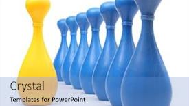  Presentation with golden yellow - Theme enhanced with yellow golden bowling pin among common blue pins leadership metaphor background and a teal colored foreground
