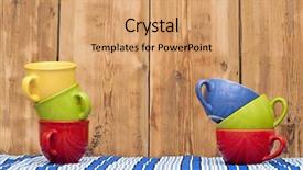  Presentation with stripe - PPT theme consisting of yellow green - colorful coffee cups on stripe background and a coral colored foreground