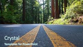  Presentation with redwood forest - Audience pleasing presentation consisting of yellow grey - empty road in giant redwood backdrop and a ocean colored foreground