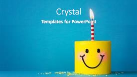  Presentation with happy birthday cake - Cool new PPT theme with yellow-happy-face-birthday-cake backdrop and a teal colored foreground