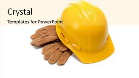  Presentation with hard work - Beautiful presentation theme featuring yellow hard hat and leather backdrop and a yellow colored foreground