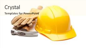  Presentation with blue white and yellow - Beautiful PPT theme featuring yellow hard hat gloves backdrop and a blonde colored foreground