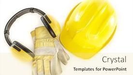  Presentation with blue white and yellow - Presentation consisting of yellow-hard-hat-leather-protective background and a blonde colored foreground